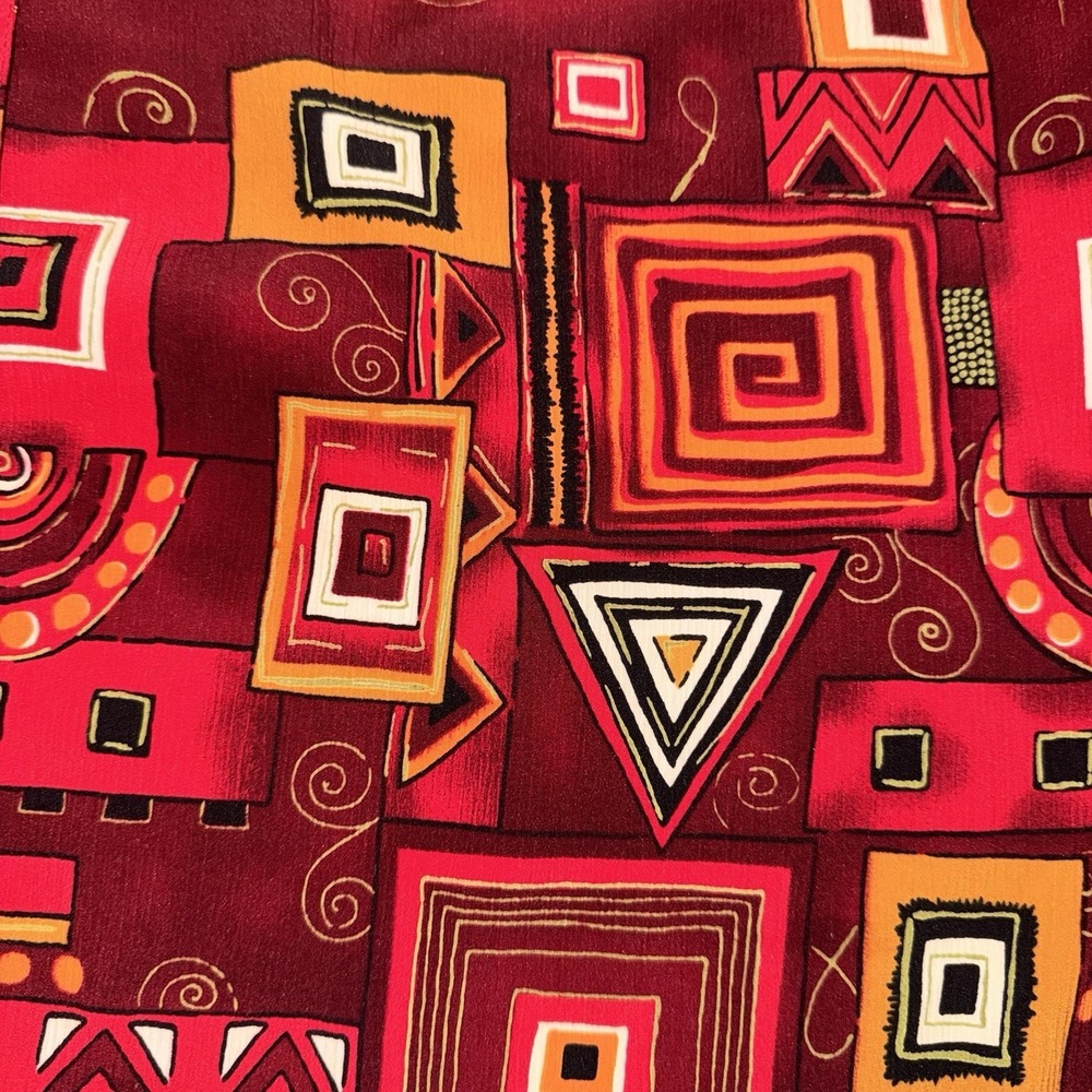 Vintage Notations Button Up Blouse Women 2X Red Geometric Long Sleeve 80s Retro - Picture 7 of 11